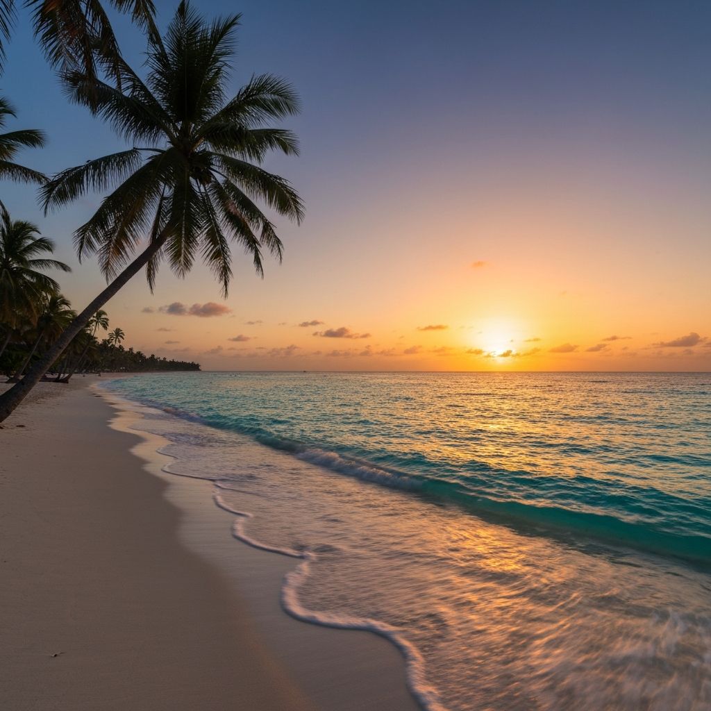 Pristine Caribbean beach in Dominican Republic at sunset